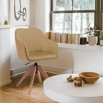 Tufted Champagne and Natural Upholstered Velvet Dining Arm Chair