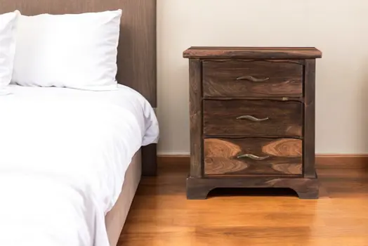 27" Dark Brown Solid Wood Three Drawer Nightstand