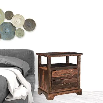 27" Dark Brown Solid Wood Two Drawer Nightstand