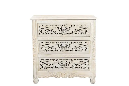 30" White Solid Wood Distressed Three Drawer Nightstand
