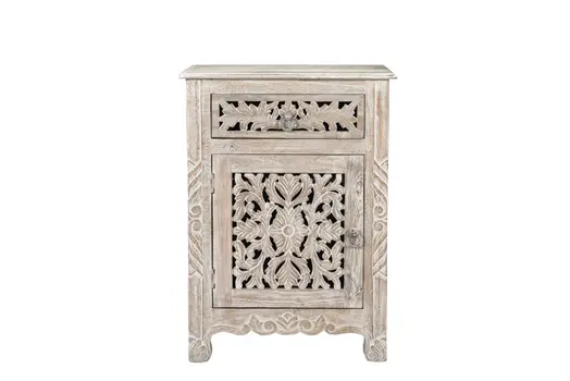 30" White Solid Wood Distressed One Drawer Nightstand