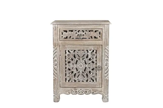 30" Gray Solid Wood Distressed One Drawer Nightstand