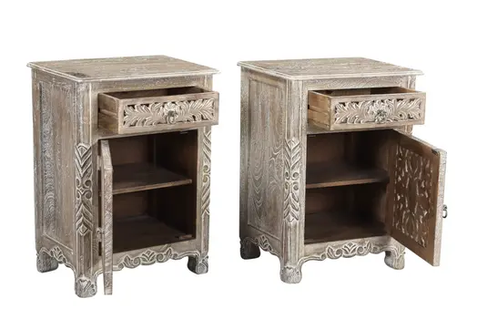 30" Gray Solid Wood Distressed One Drawer Nightstand