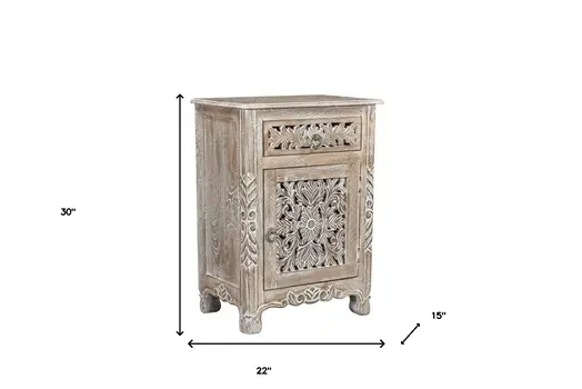 30" Gray Solid Wood Distressed One Drawer Nightstand