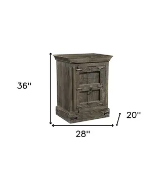36" Brown Solid Wood Distressed Nightstand