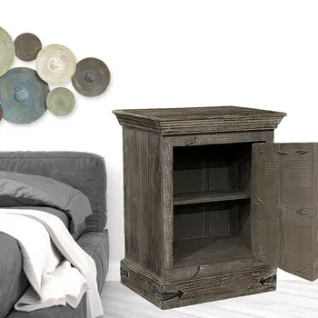 36" Brown Solid Wood Distressed Nightstand