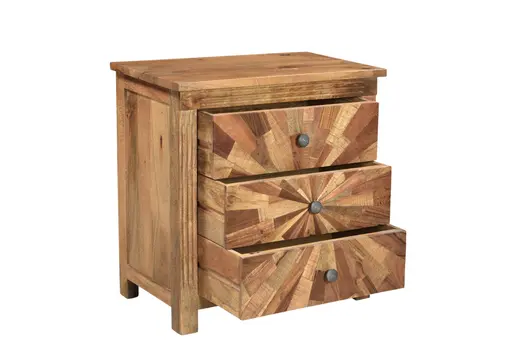 30" Brown Solid Wood Three Drawer Nightstand