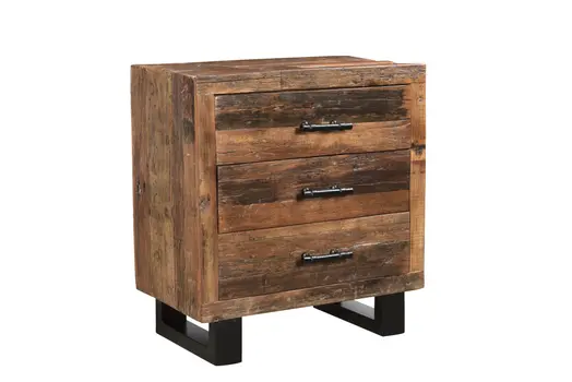 30" Dark Brown Solid Wood Distressed Three Drawer Nightstand