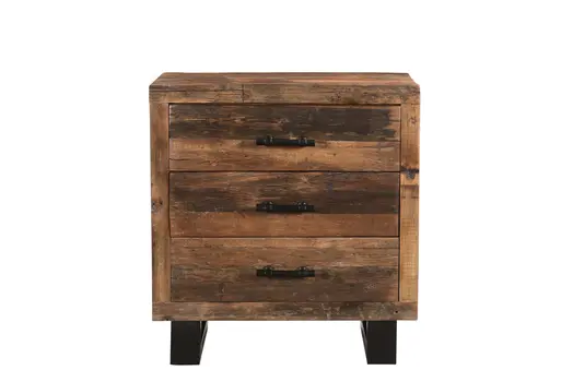 30" Dark Brown Solid Wood Distressed Three Drawer Nightstand