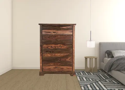 36" Dark Brown Solid Wood Five Drawer Chest