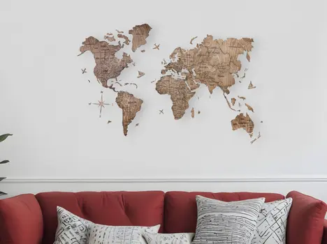 24" X 39" Brown Wood World Map Hanging Dimensional Sculpture