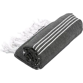 39" X 71" White and Black Cotton Turkish Towel Throw Blanket with Tassels