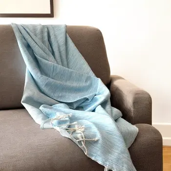 59" X 71" Turquoise Cotton Plain Weave Throw Blanket with Tassels