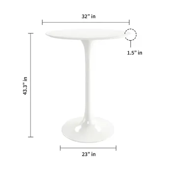 32" White Rounded Fiberglass and Metal Bar Table