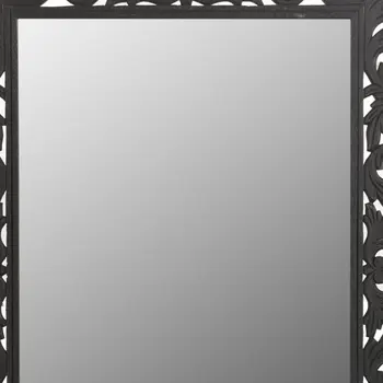 47" Black  Floral Carved Solid Wood Framed Accent Mirror