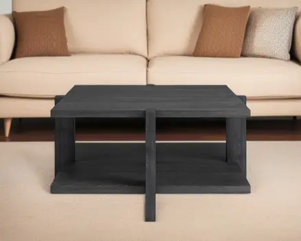 35" Gray Square Coffee Table With Shelf