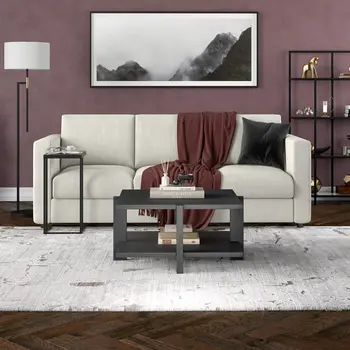 35" Gray Square Coffee Table With Shelf