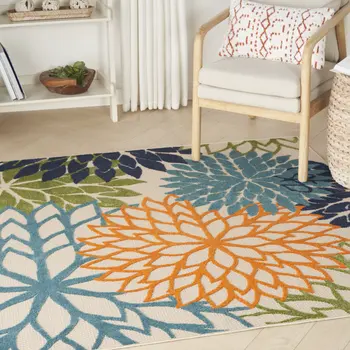 5' Blue And Green Square Indoor Outdoor Area Rug