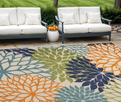 12' X 15' Blue And Green Indoor Outdoor Area Rug