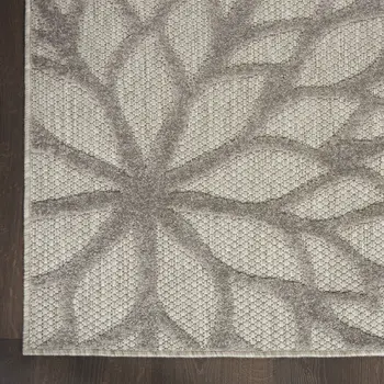 3' X 5' Gray Floral Stain Resistant Non Skid Indoor Outdoor Area Rug
