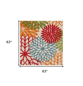 5' Green Orange and Red Indoor Outdoor Area Rug