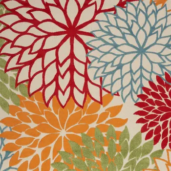 10' X 14' Green Orange And Red Indoor Outdoor Area Rug
