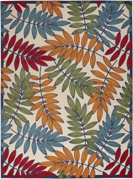 12' X 15' Ivory Blue And Orange Indoor Outdoor Area Rug