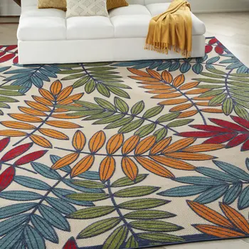 12' X 15' Ivory Blue And Orange Indoor Outdoor Area Rug