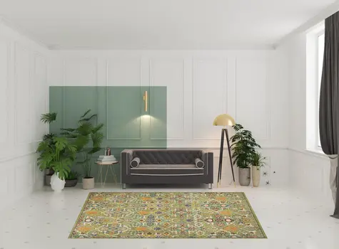 7' X 10' Green Floral Power Loom Area Rug