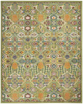 7' X 10' Green Floral Power Loom Area Rug