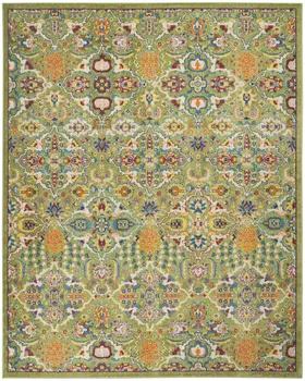 9' X 12' Green Floral Power Loom Area Rug