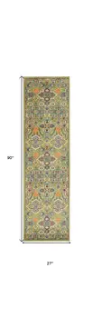 8' Green Floral Power Loom Runner Rug