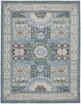 8' X 10' Blue Floral Power Loom Area Rug