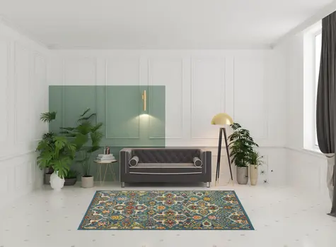 6' X 9' Blue Floral Power Loom Area Rug