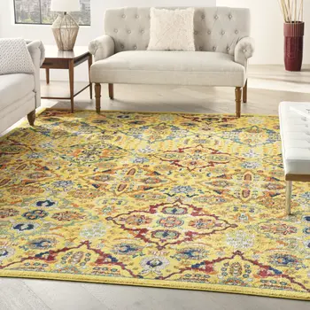 8' X 10' Yellow Floral Power Loom Area Rug