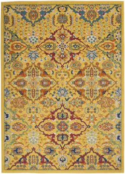 5' X 7' Yellow Floral Power Loom Area Rug