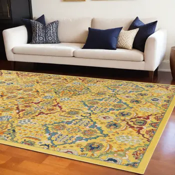 9' X 12' Yellow Floral Power Loom Area Rug