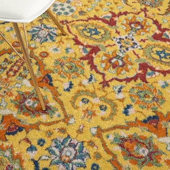 4' X 6' Yellow Floral Power Loom Area Rug
