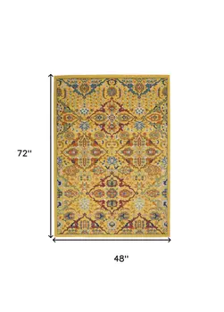 4' X 6' Yellow Floral Power Loom Area Rug
