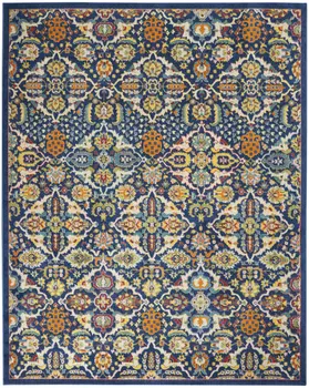 8' X 10' Blue Floral Power Loom Area Rug