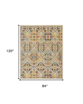 7' X 10' Ivory Floral Power Loom Area Rug