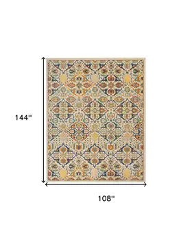 9' X 12' Ivory Floral Power Loom Area Rug