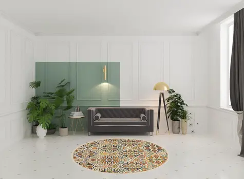 8' Ivory Round Floral Power Loom Area Rug