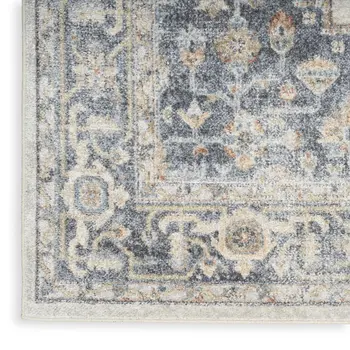 9' X 12' Gray And Gold Floral Medallion Distressed Washable Area Rug