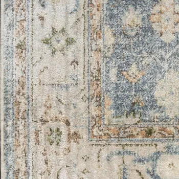 9' X 12' Gray And Gold Floral Medallion Distressed Washable Area Rug