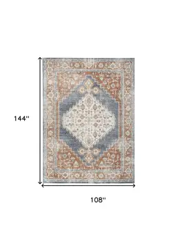9' X 12' Ivory Oriental Power Loom Distressed Area Rug