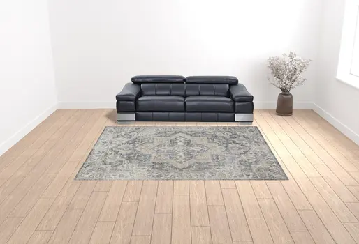 9' X 12' Gray Oriental Power Loom Area Rug