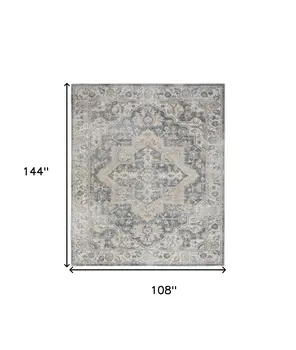9' X 12' Gray Oriental Power Loom Area Rug