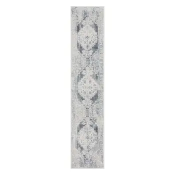 10' Blue Oriental Power Loom Distressed Washable Runner Rug