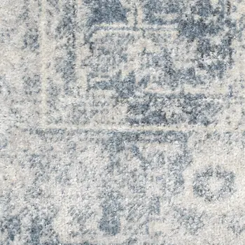 8' X 10' Blue And Ivory Floral Medallion Distressed Washable Area Rug